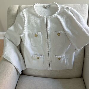 J. Crew White Cropped Tweed-Style Pocket Blazer